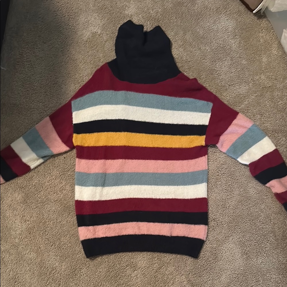 Caslon Red and Blue Cowl Neck Sweater